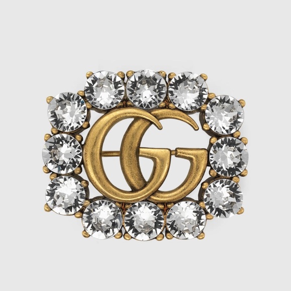 Gucci Jewelry - Gucci Metal Double G brooch with crystals